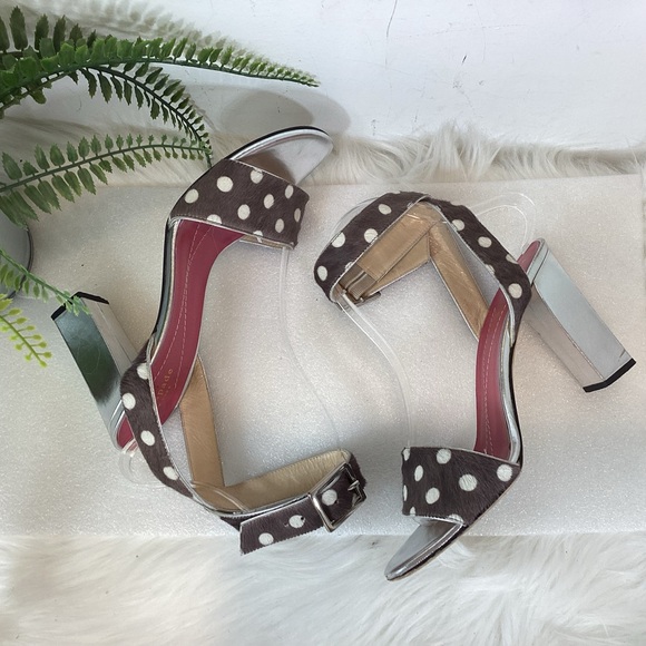 KATE SPADE NY POLKA DOT LEATHER PONY HAIR ANKLE STRAP SANDALS ITALY SZ 8 - Picture 3 of 14
